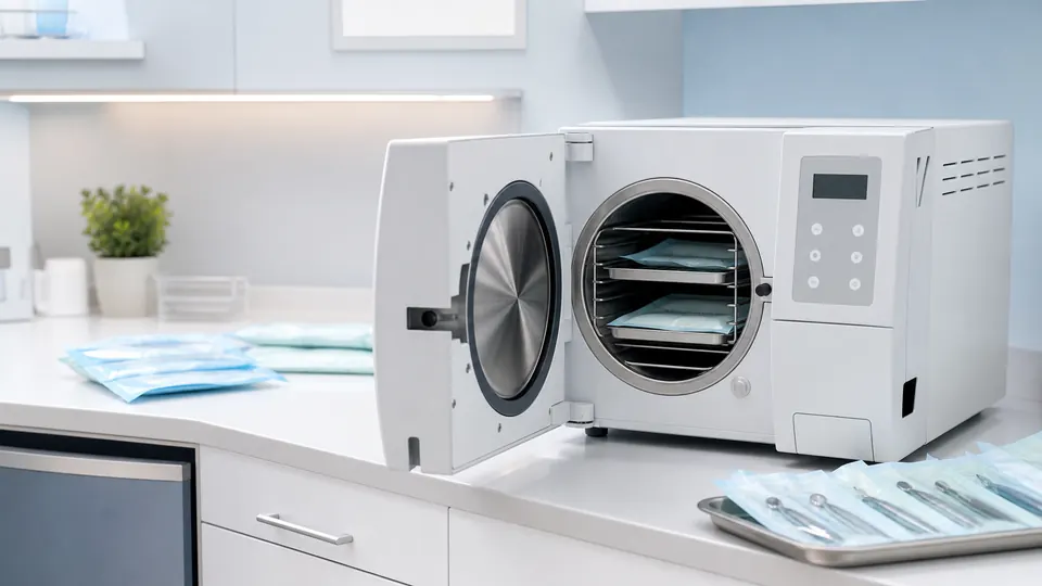 Generic tabletop dental sterilization equipment in an instrument-processing area